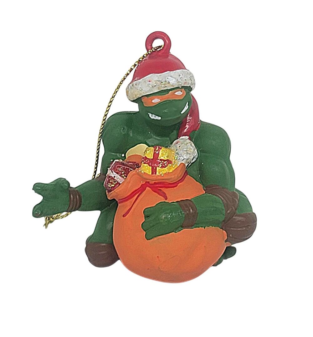 Vtg RARE TMNT Michelangelo Ninja Turtles Santa Hat Bag Toys Christmas Ornament